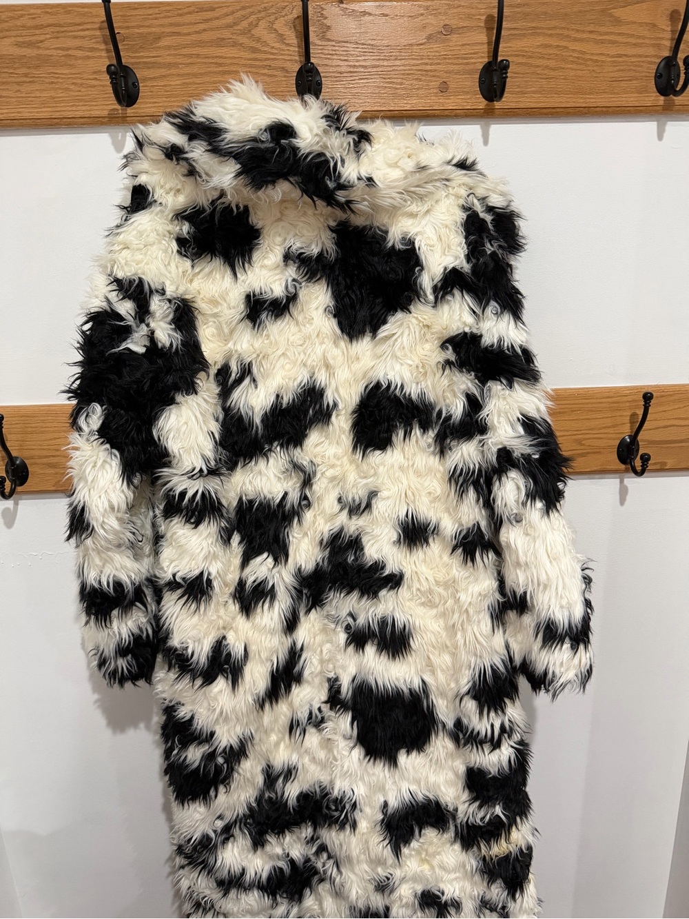 Nasty Gal Black & White Cow-Print Faux Fur Long Coat - Picture 3 of 4